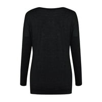 VBNERGOIE Women dugih rukava s dugim rukavima Bluza Bluza Patchwork V-izrez Tunic pulover na vrhu crne