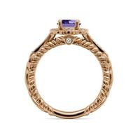 Iolite i dijamantni cvjetni halo zaručnički prsten 1. CT TW u 14K ružičastog zlata.Size 7.5