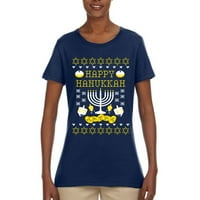 Sretan hanukkah ružni božićni džemper ženska grafička majica, mornarica, 2xl