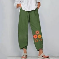 Ženska elastična visoka struka sa džepovima sa džepovima za ispis srca pamučne posteljine široke noge