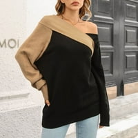 Daznicoo džemperi za žene za žene Top džemper jedan rameni s dugim rukavima od ramena u boji blok top