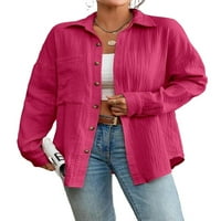 Ženska casual obična košulja s dugim rukavima vruće ružičaste bluze m