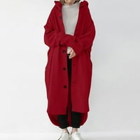 Zimski kaputi za ženske gumbe sa čvrstim duksevima Dugim rukavima Duksevi džepovi crveni m