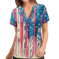 Ženski ljetni piling vrhovi V izrez kratki rukav majica Američka zastava Tees Comfy Soft Radna uniforma