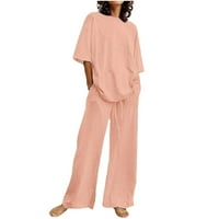 Ballsfhk ljetne pamučne posteljine za žene labave casual majice kratkih rukava gornje i duge hlače trenerke