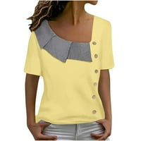 Ljetna majica za žene kratki rukav na vrhu majica dolje majica labava tunika casual bluza žuta, s