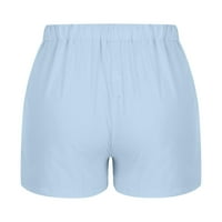 Kratke hlače za žene pamučne posteljine kratke hlače Čvrsto boje Komforni elastični široki noge casual plave xxl