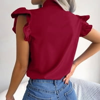 Ljetne trendi majice Bowknot Fly Loose V izrez kratki rukav čvrsti boju vrhovi za žene crvene m