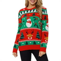 Ženski božićni džemper Božićni džemper uzorak pleteni pulover jesen zimski pulover džemper fit casual tanke vrhove duks dugih rukava Božićna posada XL božićna snjegović