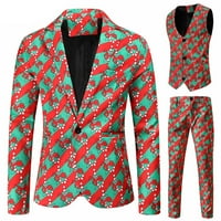 Fomlatr muški božićni ispisani odijelo jakne vest za hlače odijelo od tri