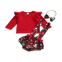Qiylii Baby Girg Božićne odjeće, Tors od punog boja + Crtani suspender cvjetovi + headredress