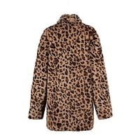 Ženska zima Fau krzneni kaput- Leopard Faux-krzno Imitacija rever s dugim rukavima kaput kaput jakna