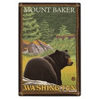Black medvjed u šumi, montira Baker, WASHINGTON BIRCH WOOD zidni znak