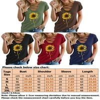 Leuncero Womens Casual V rect košulja Summer kratkih rukava Criss Cross Sunflower bluza Labavi cvjetni tunički vrhovi