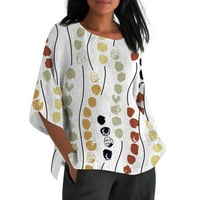 Žene Ljeto pamučno posteljina labavi fit bluza s rukavima retro tiskane majice
