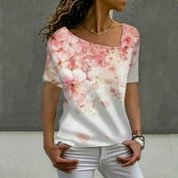 APEPAL Womens Ljetni vrhovi kratki rukav casual majice asimetrični blok u boji vrata Tunic Pink s