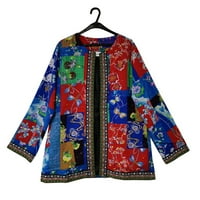 Cardigan za žene vintage etničko stil cvjetni print dugih rukava plus veličine pamučna jakna
