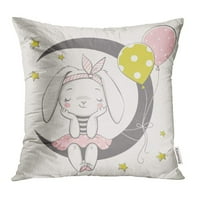 Beba slatkog sanjanja zečica djevojka sjedi na mjesecu životinjskog crtanog dječjeg grafičkog jastuka