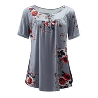 Majice za žene casual s kratkim rukavima s kratkim rukavima V-izrez Pleased labavi tunik cvjetni ispisani
