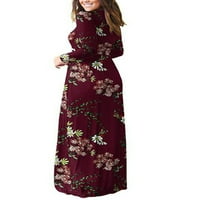 Plus size zimska cvjetna duga maxi haljina za žene predimenzionirani s dugim rukavima, boho haljina