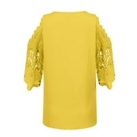 Ženski vrhovi Henley Women Bluse Ležerne prilike Cvjetne ljetne rukave T-majice Yellow 2XL