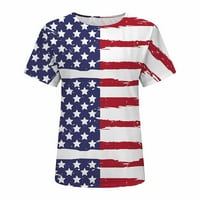Sawvnm Ženski vrhovi Modna casual labava bluza Nezavisnost Dan zastava Zastava Okrugli vrat Majica Majica