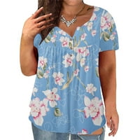 Amlbb Women Plus Veličina V-izrez Cvijeće za vrat Ispiši dugme Kratki rukav The Majica Bluza Žene Majice za čišćenje