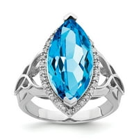 Silver Sterling srebrni plavi Topaz i dijamantska markizna zaručna prstena
