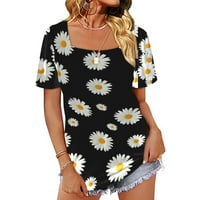 Clearsance Trgovi vrata za ženske majice za mahune majice Sunflower Colorblock Print Summer Casual Thirts
