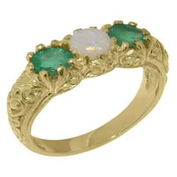 Britanci napravili 18k žuti zlatni prirodni Opal i smaragdni ženski Obećani prsten - Opcije veličine