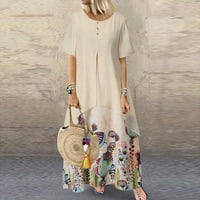 Mini haljine za žene Retro Vintage Dvije haljine cvjetni ispis kratki rukav O-izrez duga haljina