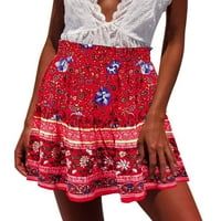 Asimetrična suknja za žene žene boho cvjetne tiskane suknje Vintage vuče visoki struk nabrana linijska