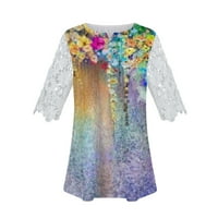 Feterrnal Ljeto Žene LACE ruffle majica kratkih rukava TOP Ležerne prilike Floral Print Tunic Majica