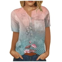 Hanas vrhovi ženske retro cvjetne košulje s jednim kratkom rukavom s džepovima Pink XXXL