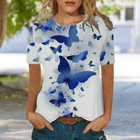 Udobni ljetni vrhovi za žene labavo okrugle vrata za ispis bluza kratkih rukava majica na prodaju