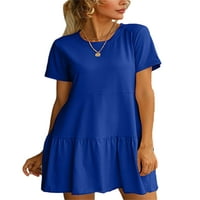 Niuer Ladies Sundress Solid Color Mini haljine kratki rukav majica Dress Soft Crew Neck Blue XL