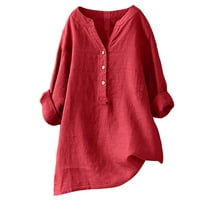 Ženski ljetni vrhovi Henley Solid blube casual ženske majice s dugim rukavima crveno 3xl