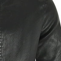 Muška kožna jakna za kožu casual bejzbol postolje ovratnik tanak fit kaput crni xl