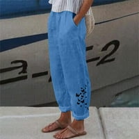Obrežene hlače za žene ured za žene Capri hlače sa džepovima širokog nogu casual mekog hlača lagana