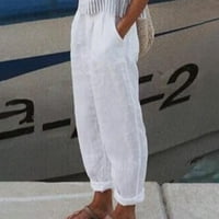 Duge pantalone za žene Ženska ljetna casual labava pamučna i posteljina džepa hlače hlače bijele s