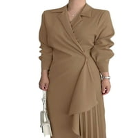 Ženska haljina Zodanni Ladies rever maxi haljine elegantno retro Travel Brown M