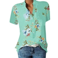 Ženski Comfy kratki rukav V izrez Casual Ljeto Print Tops T košulje Twist čvor Tees Mint Green S