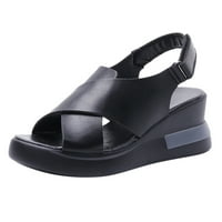 Zuwimk sandale za žene Drćene ljeto, ženska dva remena otvorena nožni prsti s niskim blokom petama sandalama haljina cipele crna