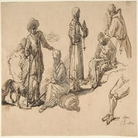 Studije za stajanje i sjedenje figure. Print plakata salvator Rosa 1615� Rim)