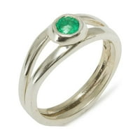 10k bijelo zlato prirodni smaragdni ženski prsten pasijansa - veličina 10.25