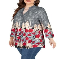Ženski plus sizene rukave cvjetne bluze košulje zarez V izrez TUNIONS vrhovi