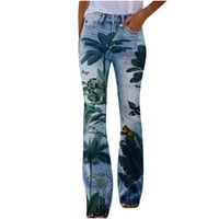 Ženski elastični struk rastezljivi tasteri pantalone tiskati tanke-fit mršave hlače lagana zelena 4xl