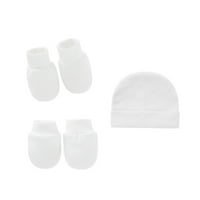 BABY Anti grebanje meke pamučne rukavice + šešir + poklopac za noge Postavite novorođenčeći čarape za