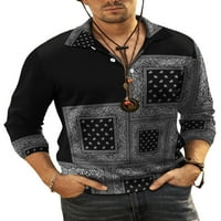Colisha muška bluza cvjetni tisak vrhovi rever izrez polo majica casual radna pulover s dugim rukavima