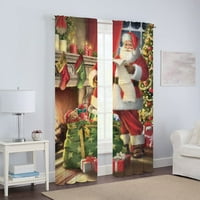 Božićne zavjese Džepci Kućni dekol Panels Kuhinja Santa Claus Sheer Voile Dugi tretmani Spavaća soba